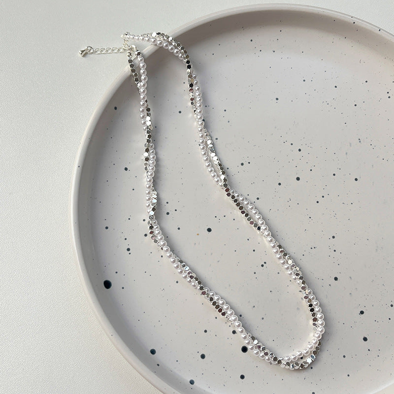Double-layer Winding Small Pieces Of Silver Pearl Necklace For Women