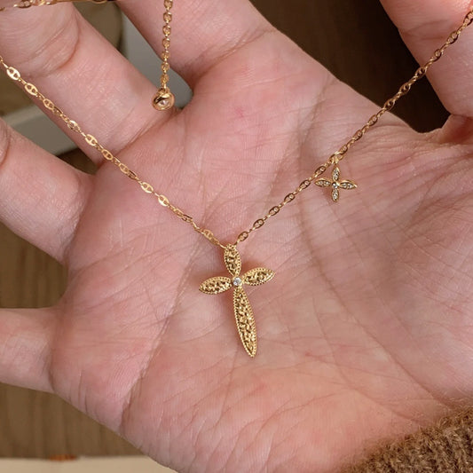 Mush Ice Cross Necklace Church Light Luxury Minority High-grade Female