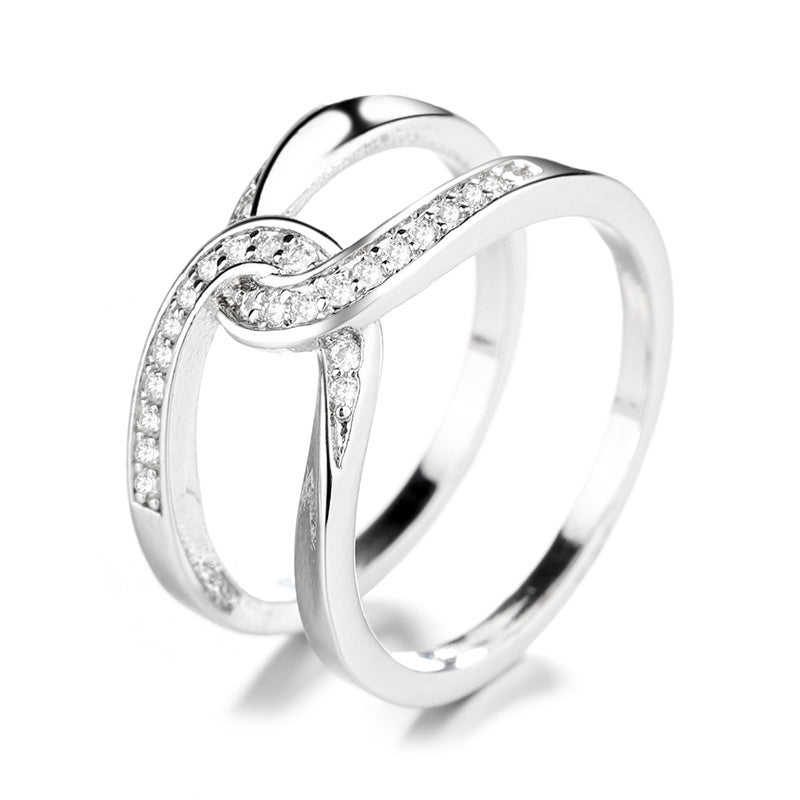 Simple Double C Cross Buckles Copper White Gold Plated Zircon Ring