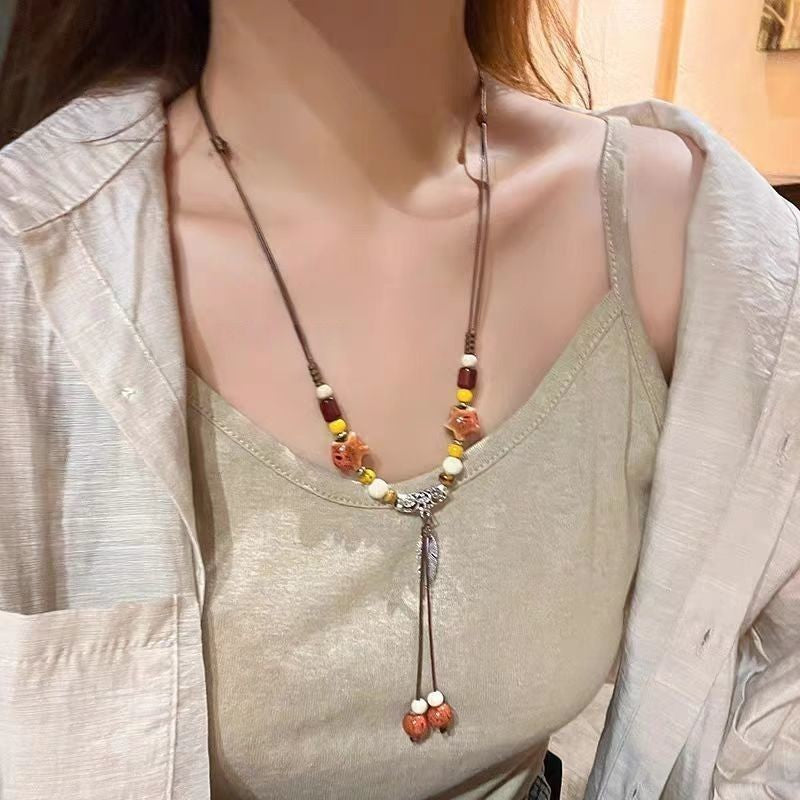 Retro Hong Kong  Ceramic Butterfly Pendant Necklace