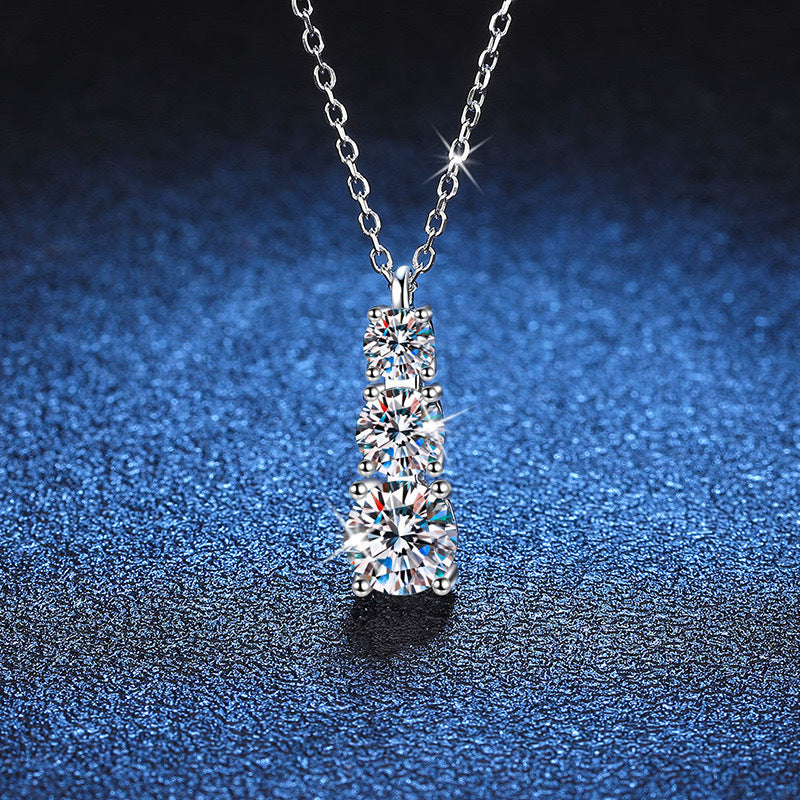 Female Geometric Three-Life Stone Pendant Zircon Inlaid