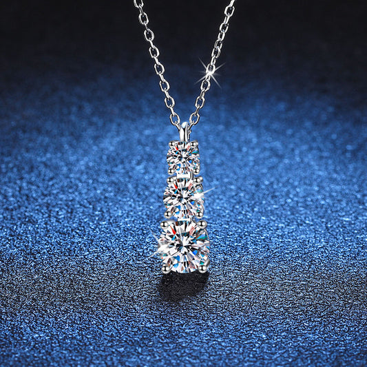 Female Geometric Three-Life Stone Pendant Zircon Inlaid