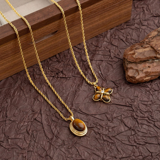 Maillard Retro Style Natural Tigereye Titanium Steel Necklace