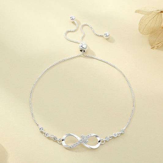 Diamond Studded Pull-out Bracelet With Infinite 8-shaped Design