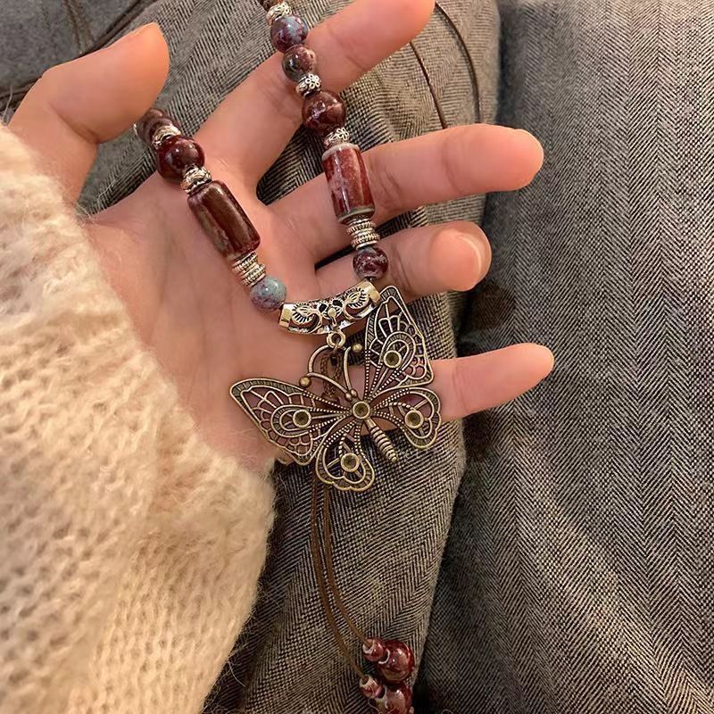 Retro Hong Kong  Ceramic Butterfly Pendant Necklace