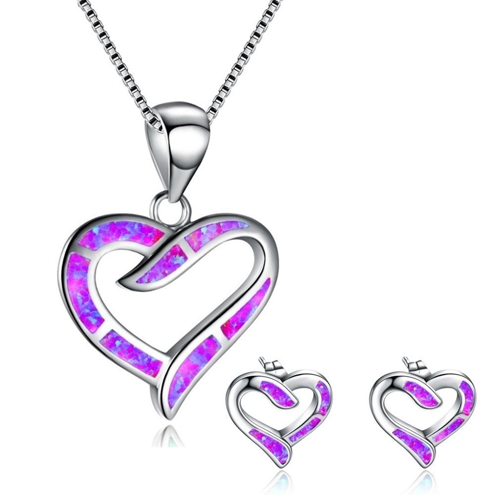 Peach Heart Necklace Ear Stud Accessories Set