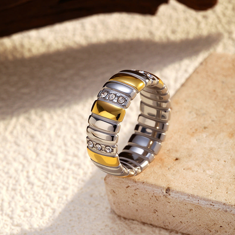 Fashionable Gold And Silver Two-tone Cross Stainless Steel Ring