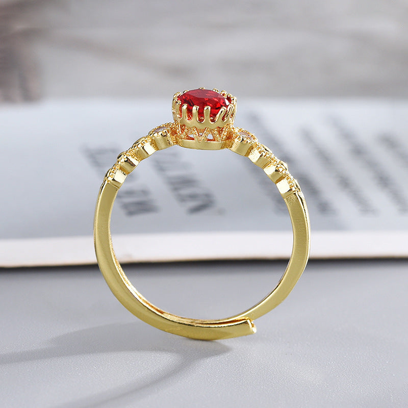 Fashion Popular Color Zirconium Red Gemstone Open Ring For Women