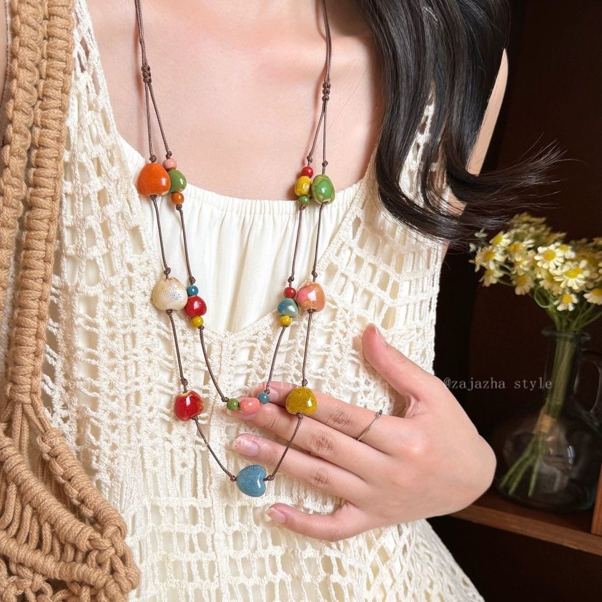 Retro Hong Kong  Ceramic Butterfly Pendant Necklace