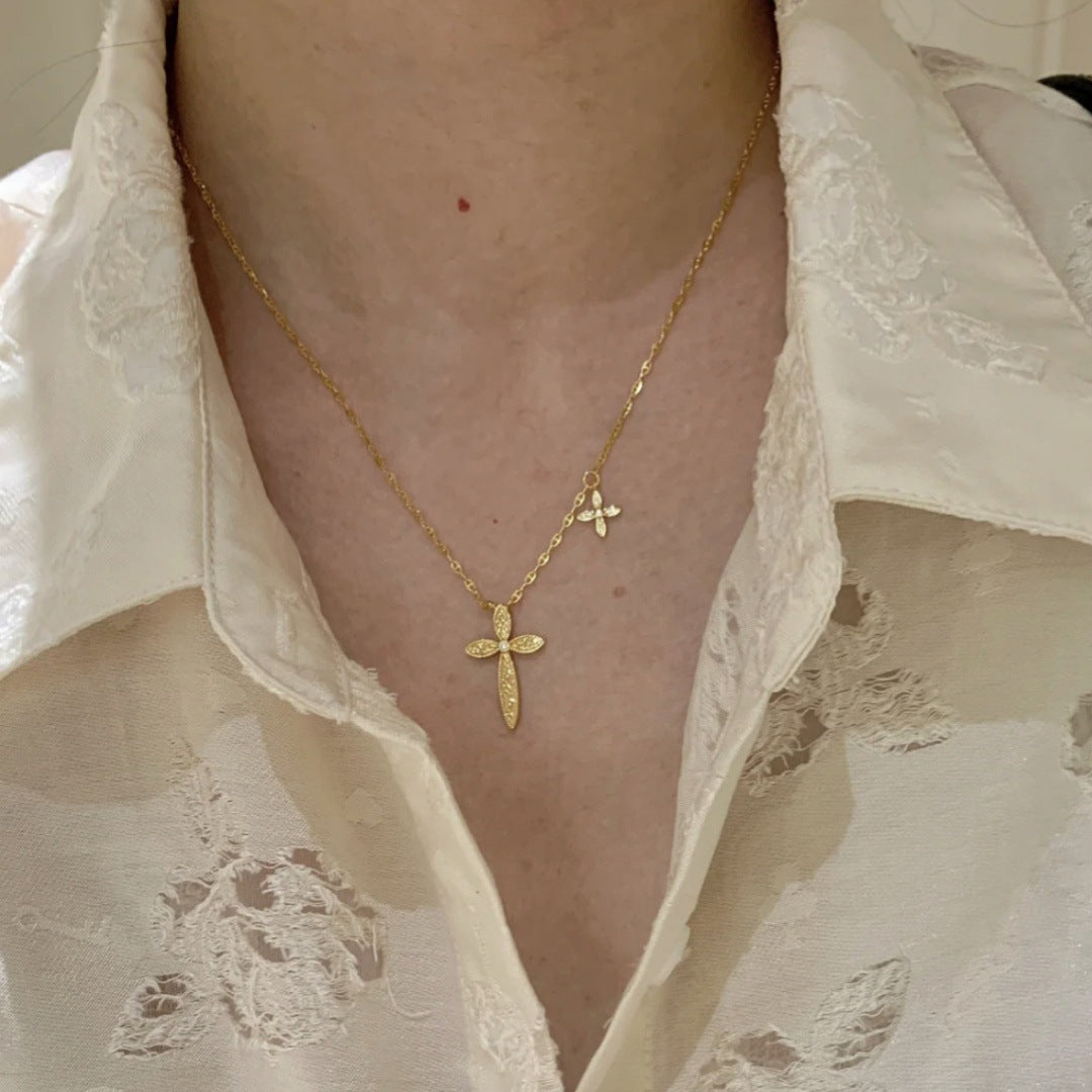 Mush Ice Cross Necklace Church Light Luxury Minority High-grade Female