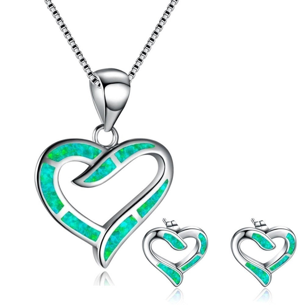 Peach Heart Necklace Ear Stud Accessories Set