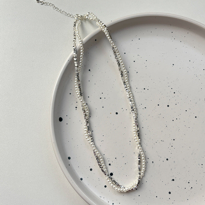 Double-layer Winding Small Pieces Of Silver Pearl Necklace For Women